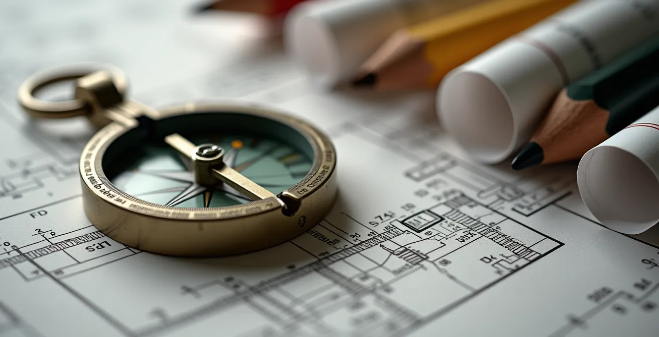 Comparaison côte à côte entre un plan technique en deux dimensions et sa visualisation tridimensionnelle révélant les volumes réels